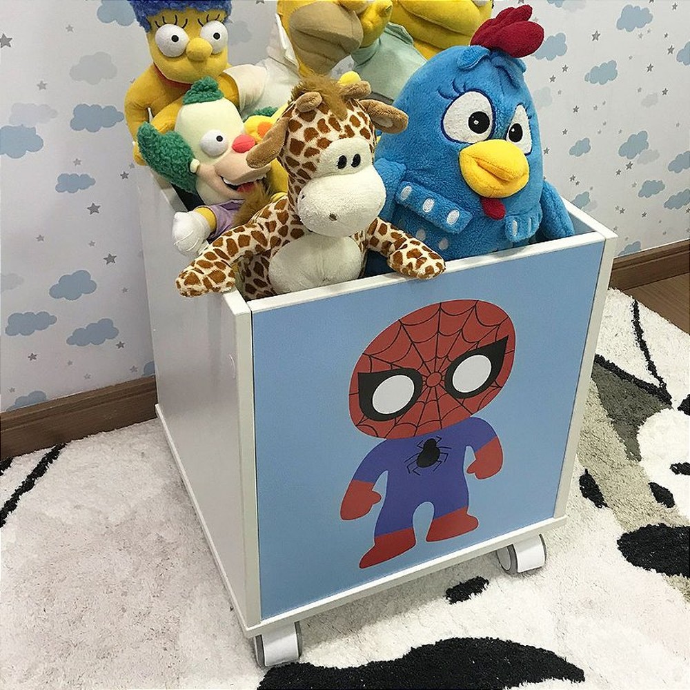 Baú infantil organizador de brinquedos com rodizio homem aranha