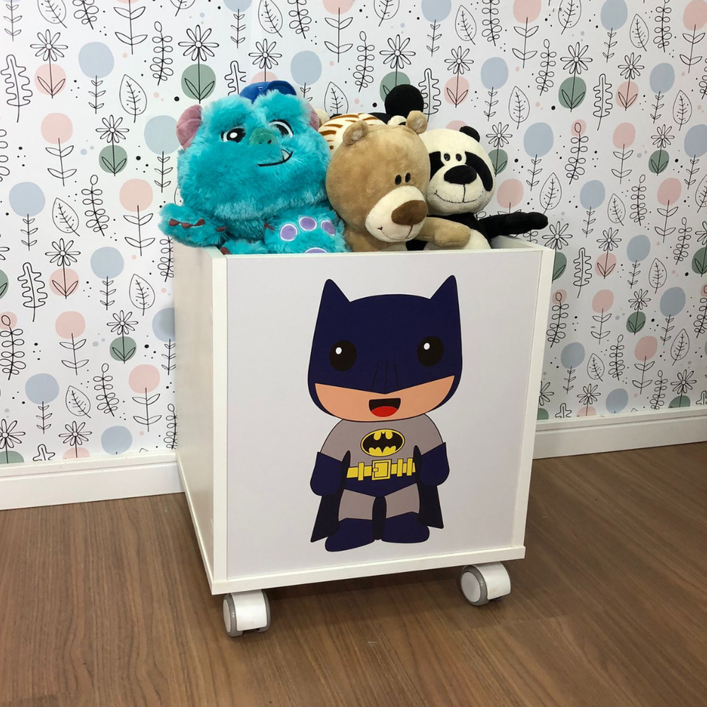 Baú infantil organizador de brinquedos com tema batman