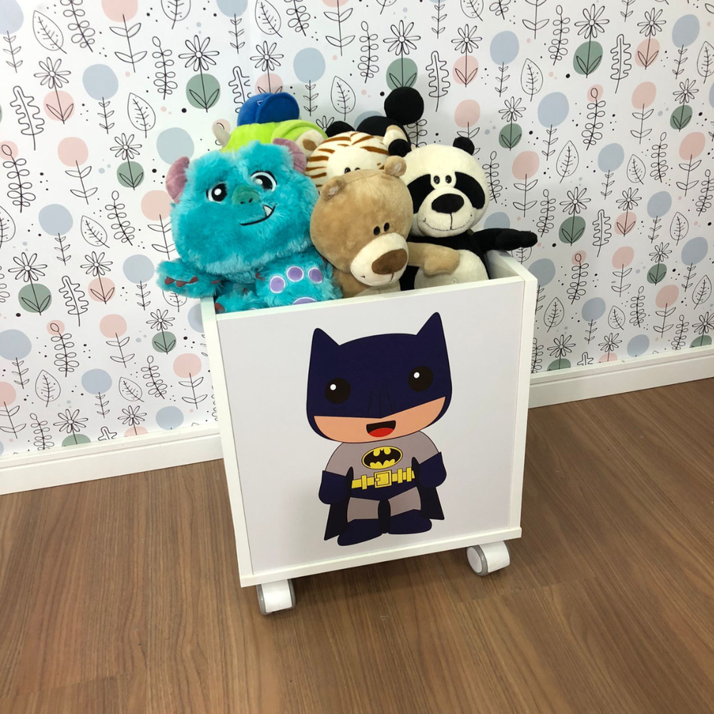 Baú infantil organizador de brinquedos com tema batman