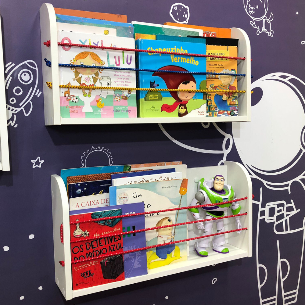 Kit 2 organizadores de livros infantil branco com cordão