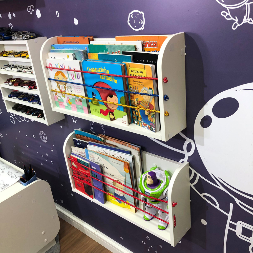 Kit 2 organizadores de livros infantil branco com cordão