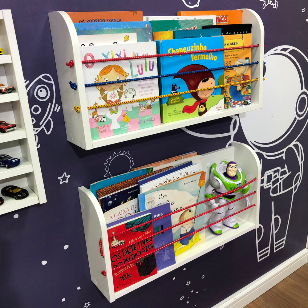 Kit 2 organizadores de livros infantil branco com cordão