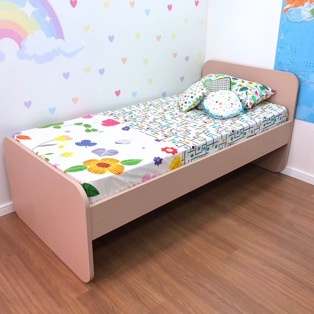 Cama solteiro cabeceira reta - uso do infantil ao adulto - cor rosa sal