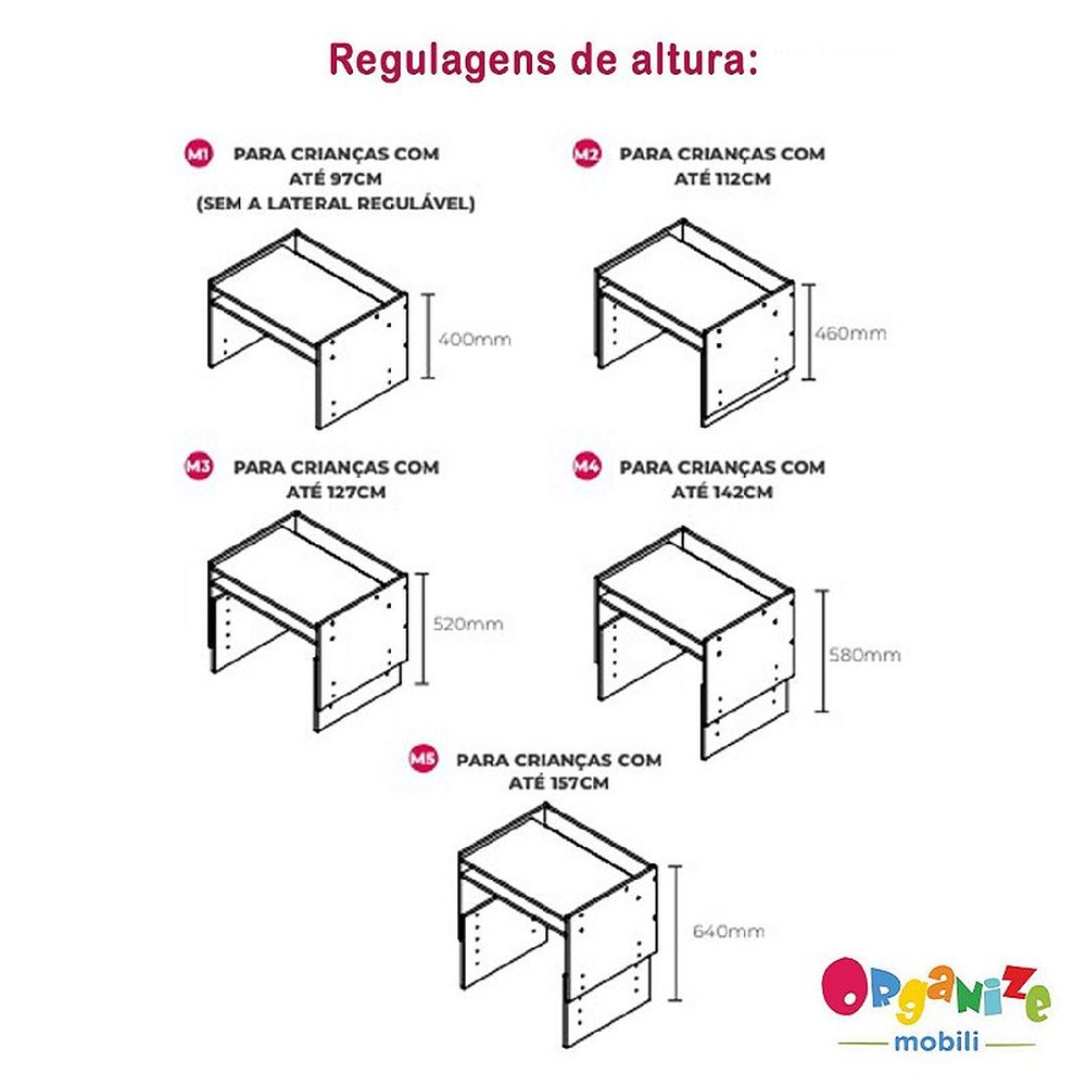 Mesa infantil grande com regulagem de altura - cor cinza cristal