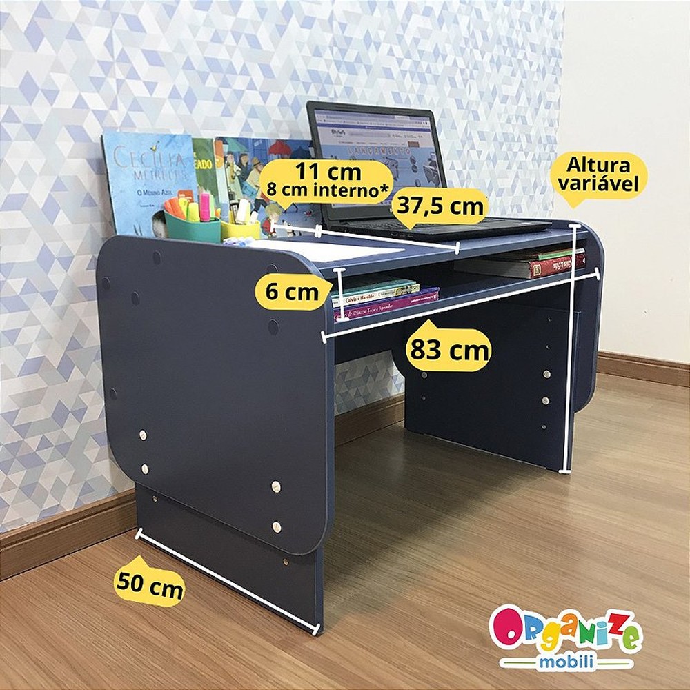 Mesa infantil grande com regulagem de altura - cor cinza cristal