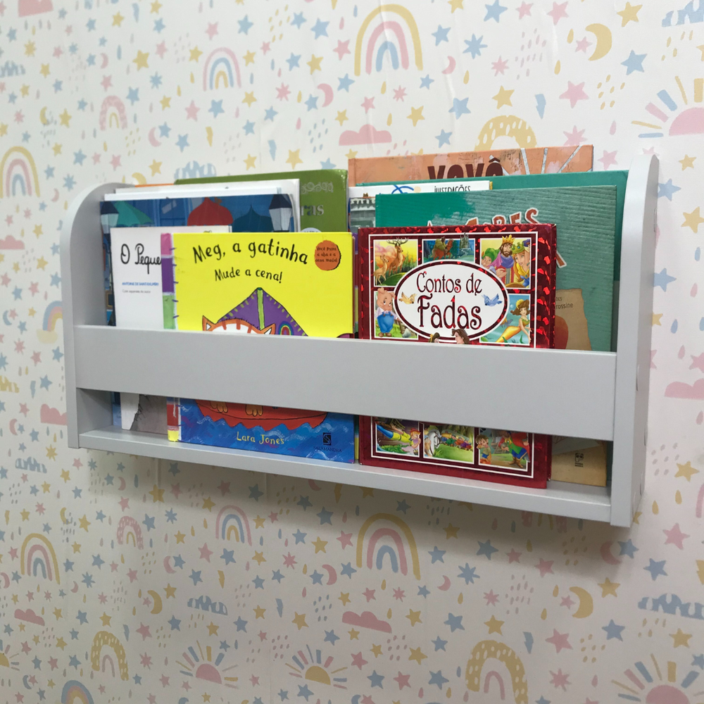 Prateleira de livros infantil montessori de parede Cinza Cristal