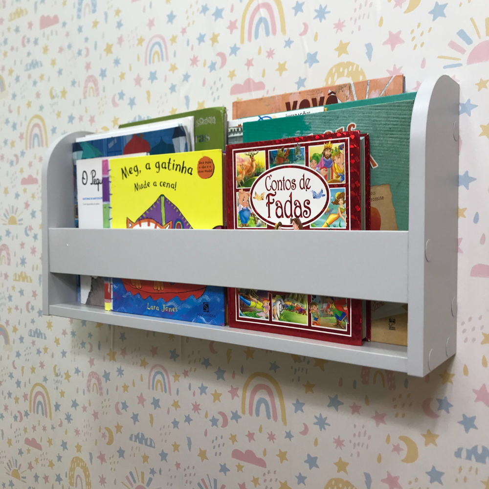 Prateleira de livros infantil montessori de parede Cinza Cristal