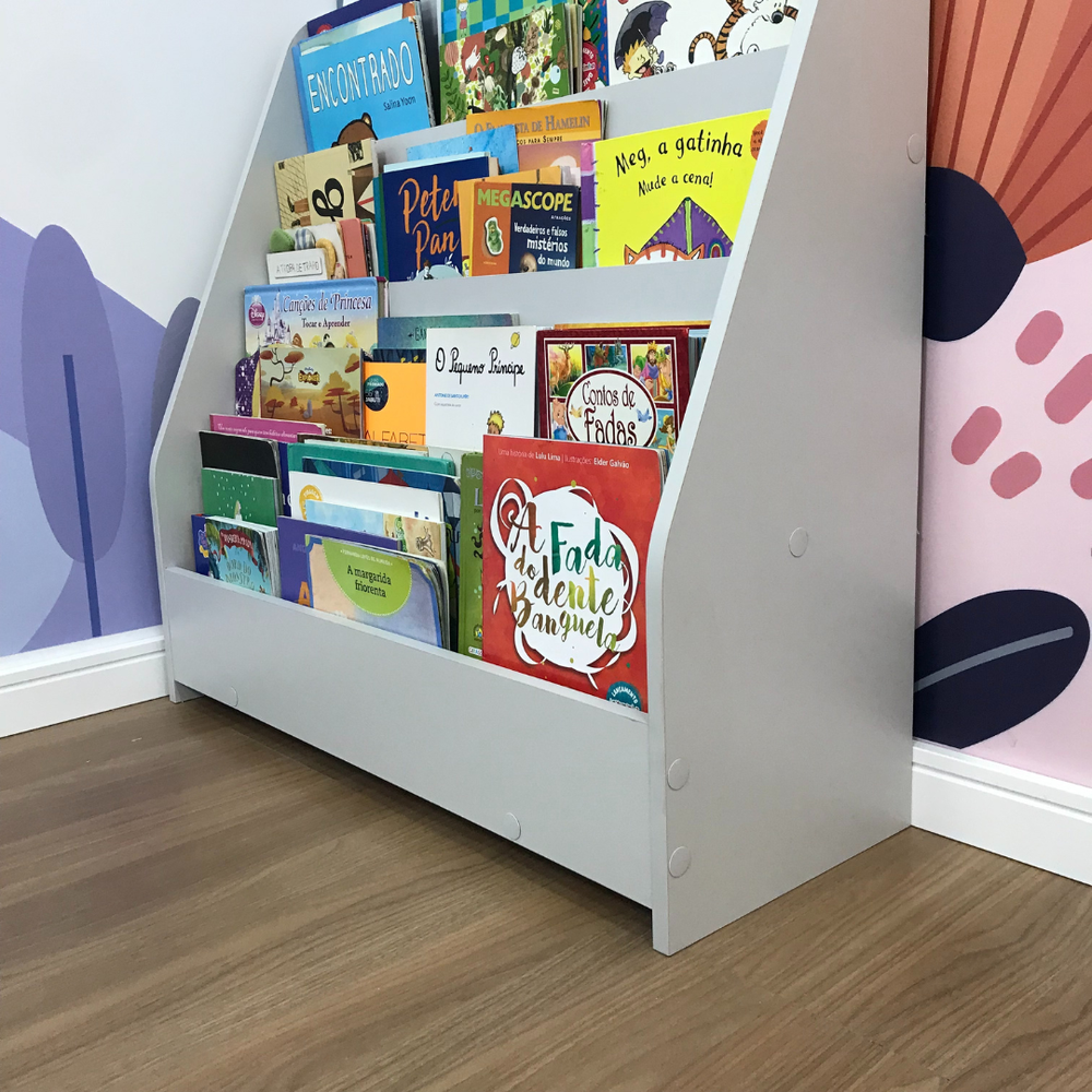 Organizador de livros infantil grande de chão cinza cristal 