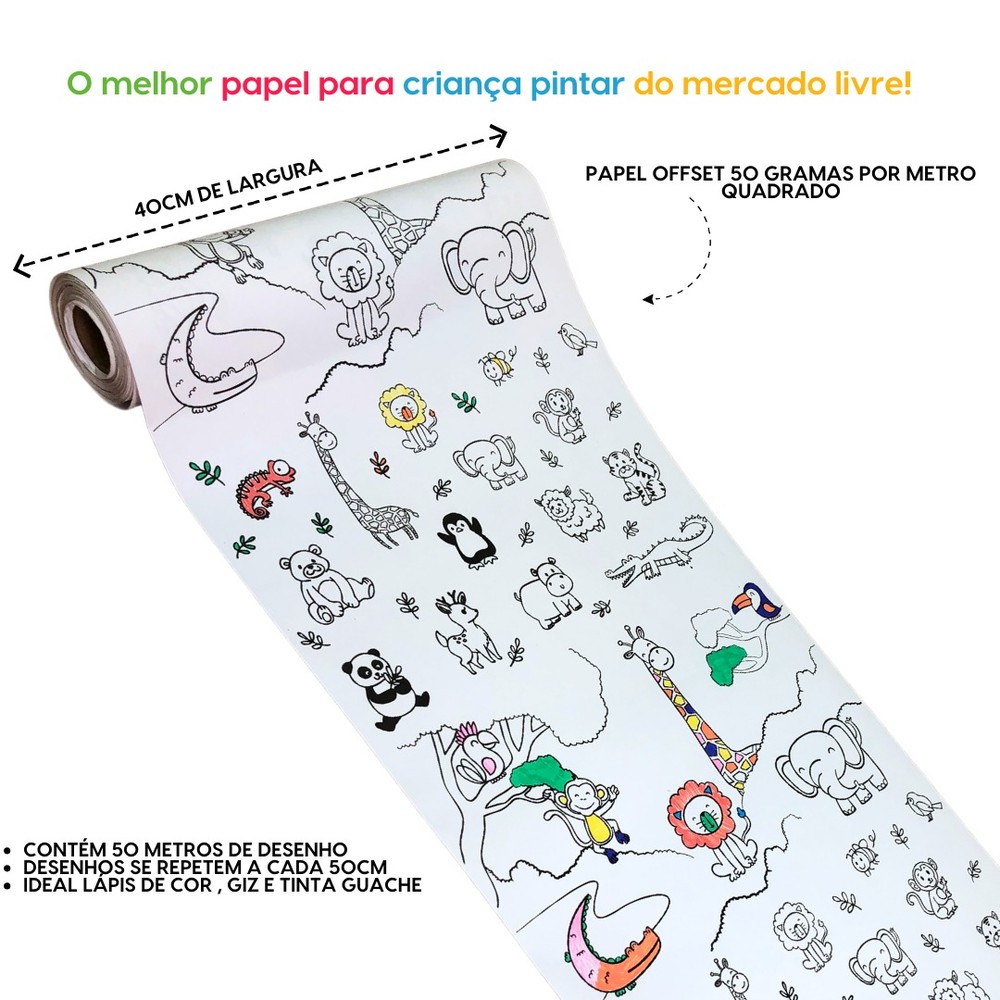 Bobina de papel para colorir - animais selva (somente rolo de papel)