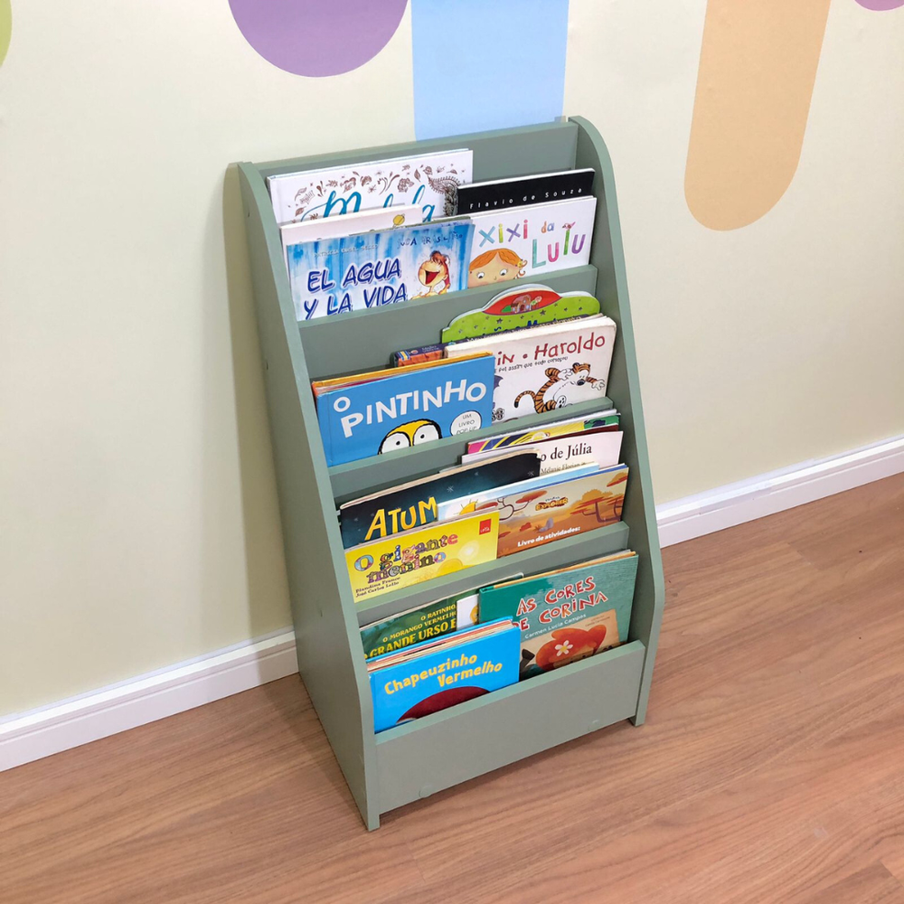 Kit mesa infantil pequena-verde com cadeira mais organizador de livros compacto- Verde