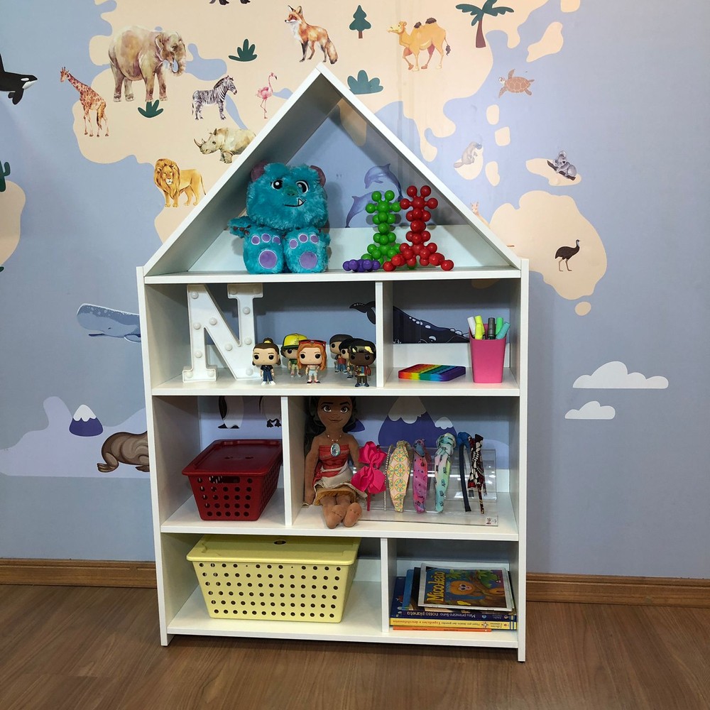 Casinha estante para brinquedos e livros - estante casinha infantil