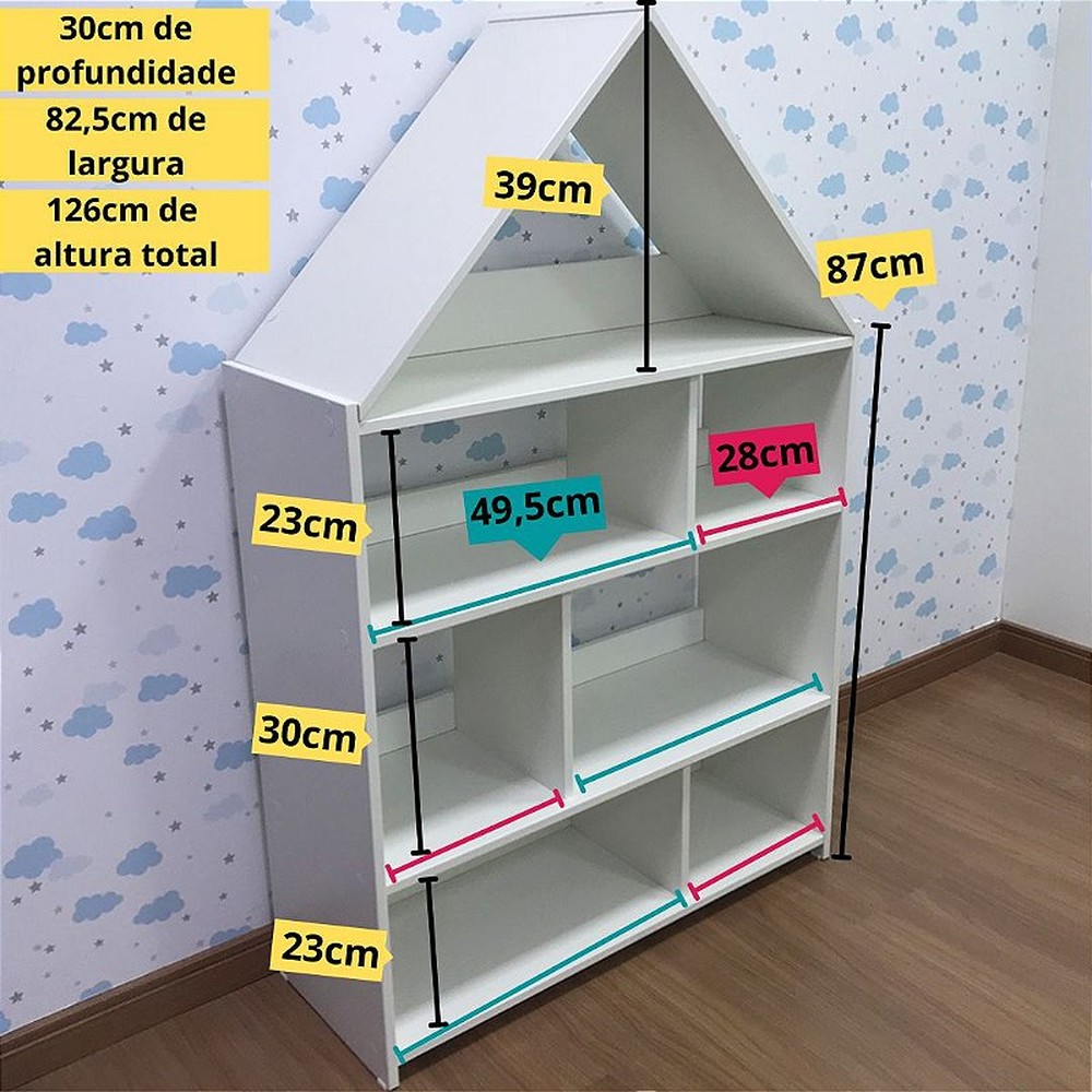 Casinha estante para brinquedos e livros - estante casinha infantil