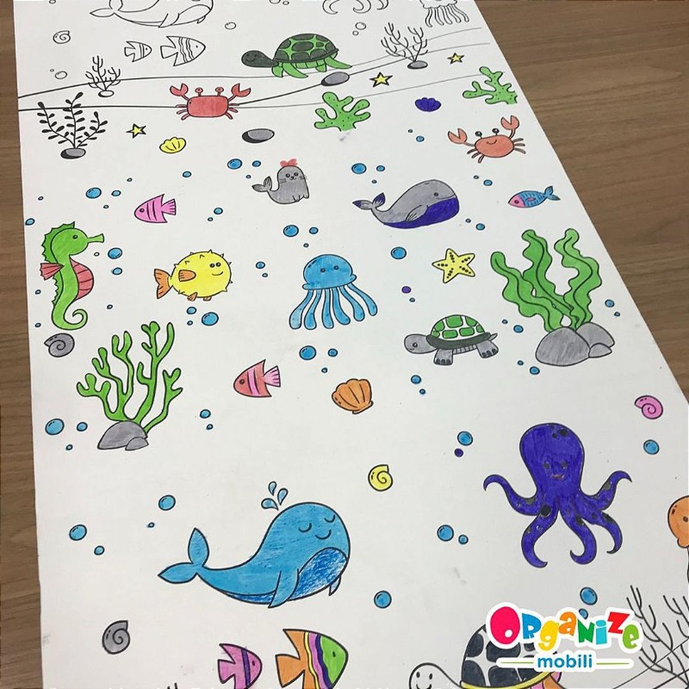 Bobina de papel para colorir - animais do fundo do mar