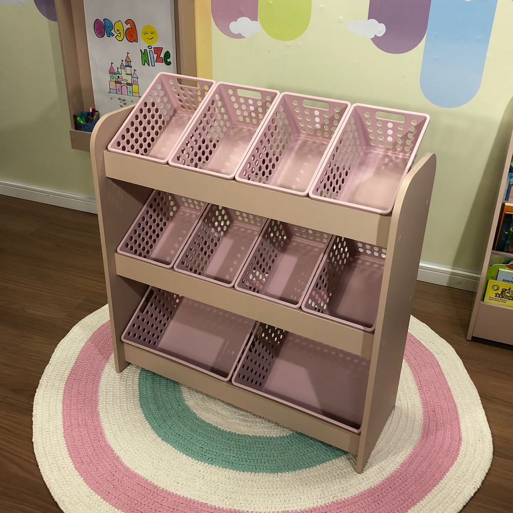 Organizador de Brinquedos rosa sal com caixas inclinadas - caixas rosa 