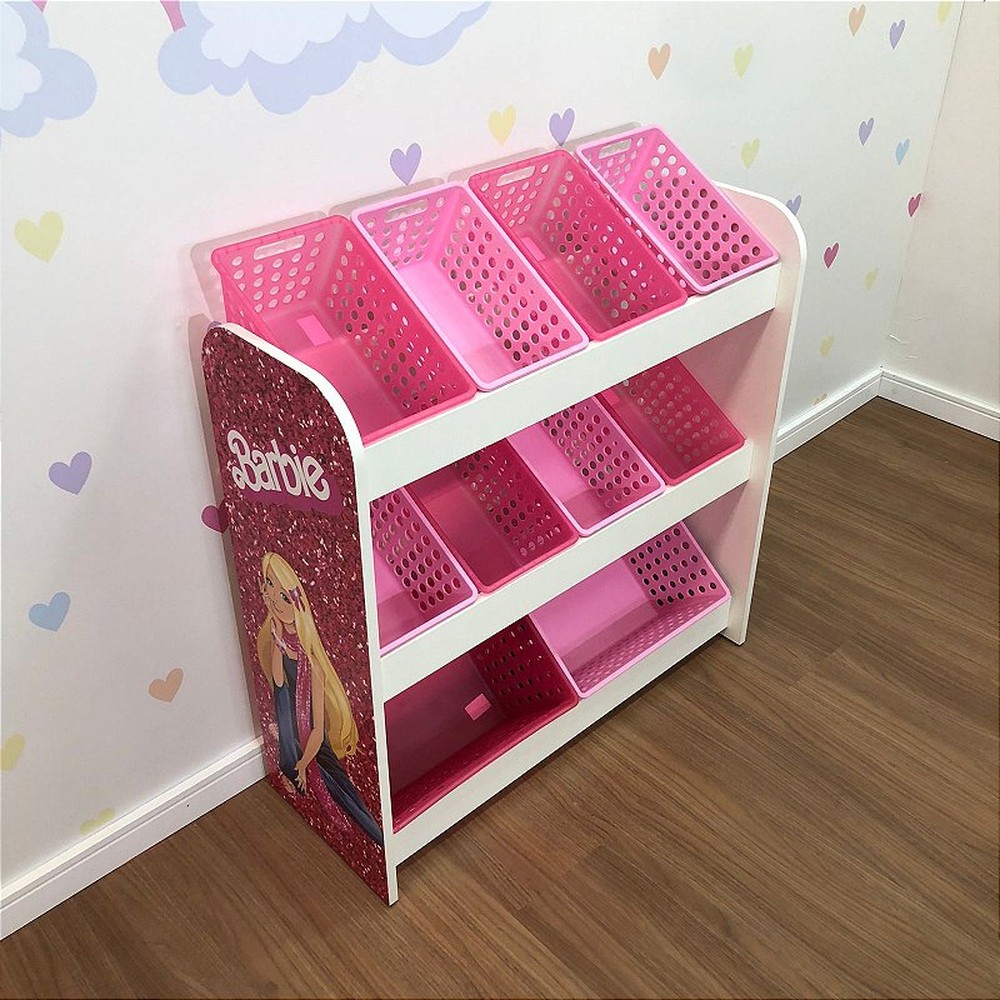 Organizador de Brinquedos mais 8 caixas pequenas e 2 grandes - tema barbie