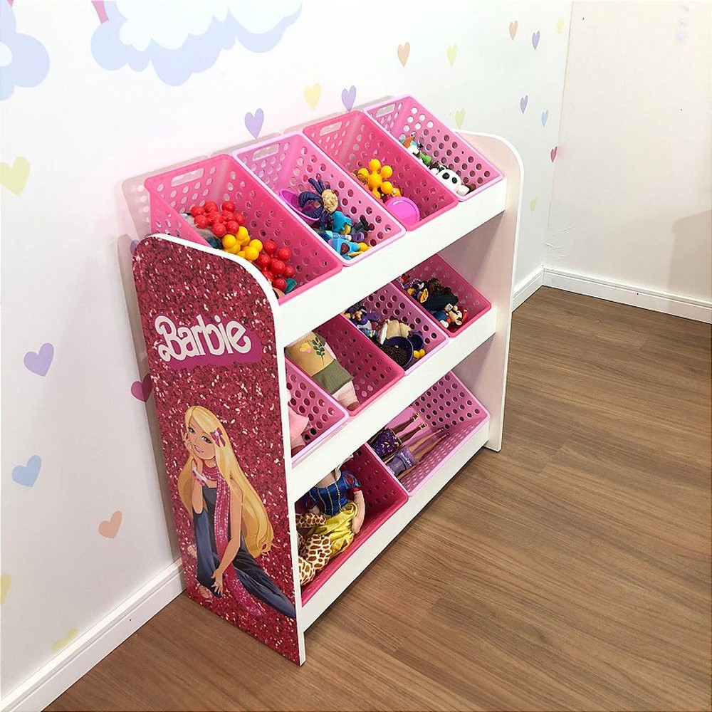 Organizador de Brinquedos mais 8 caixas pequenas e 2 grandes - tema barbie