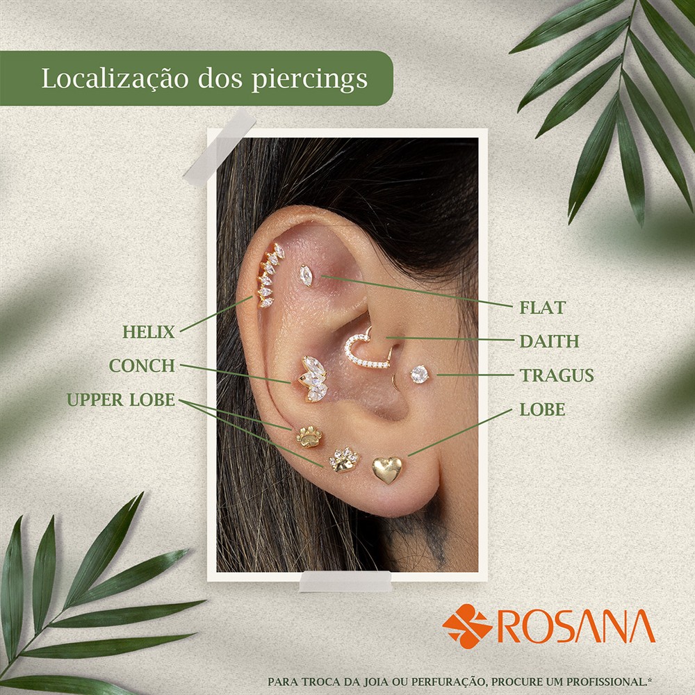 Piercing De Orelha Ou Tragus De Ouro 18k Bolinha e Três Zircônia