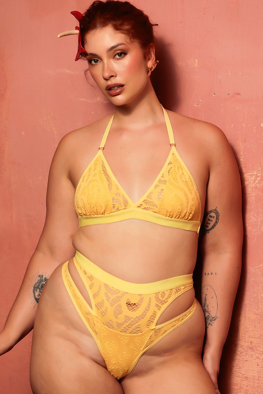 TOP LINGER LACE AMARELO | YELLOW LACE LINGER TOP