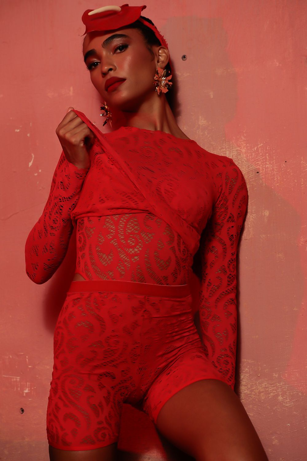 BLUSA SEGUNDA PELE LACE VERMELHA | RED LACE SECOND SKIN TOP