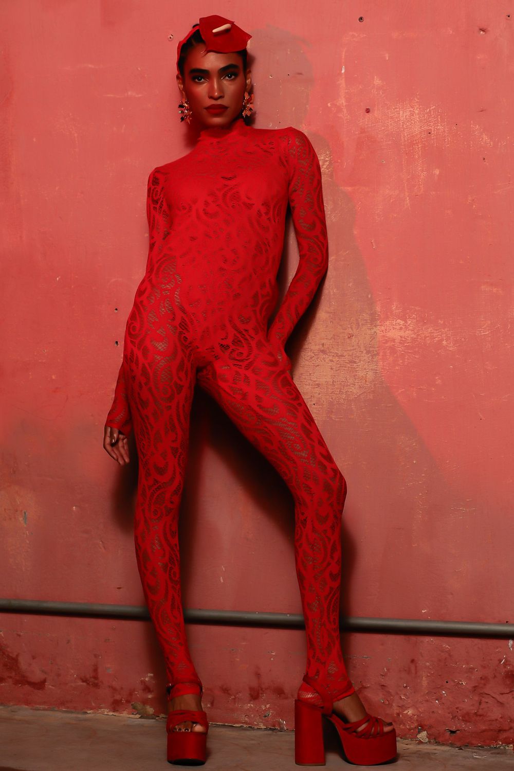 CATSUIT CINDY LACE VERMELHO | RED LACE CINDY CATSUIT