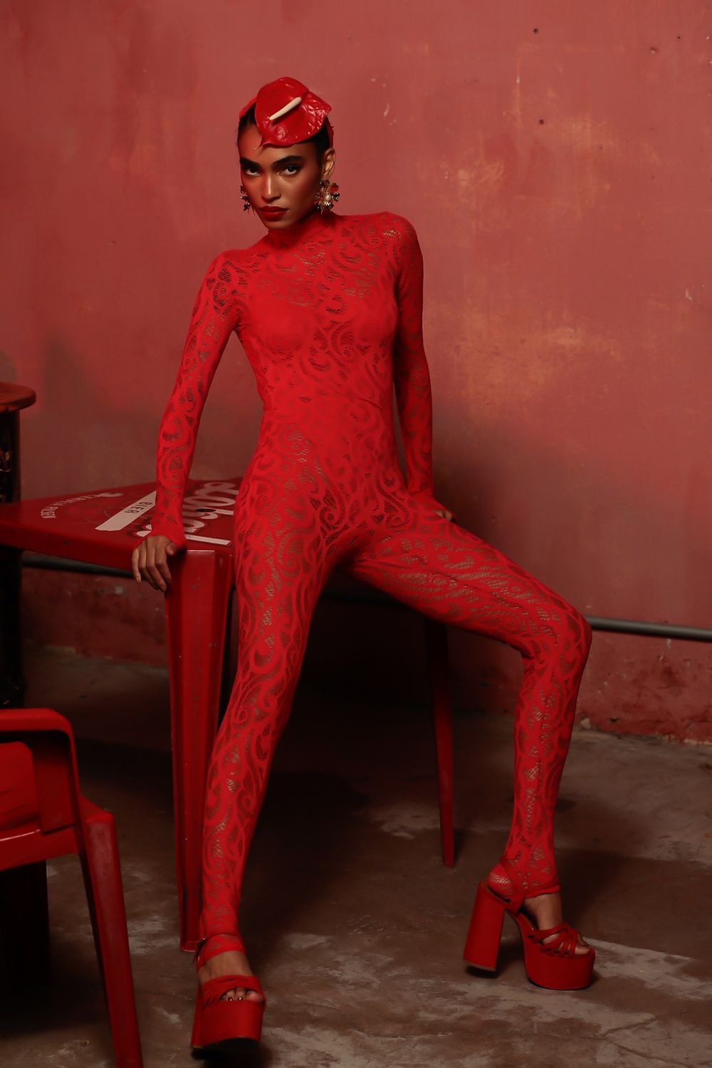 CATSUIT CINDY LACE VERMELHO | RED LACE CINDY CATSUIT