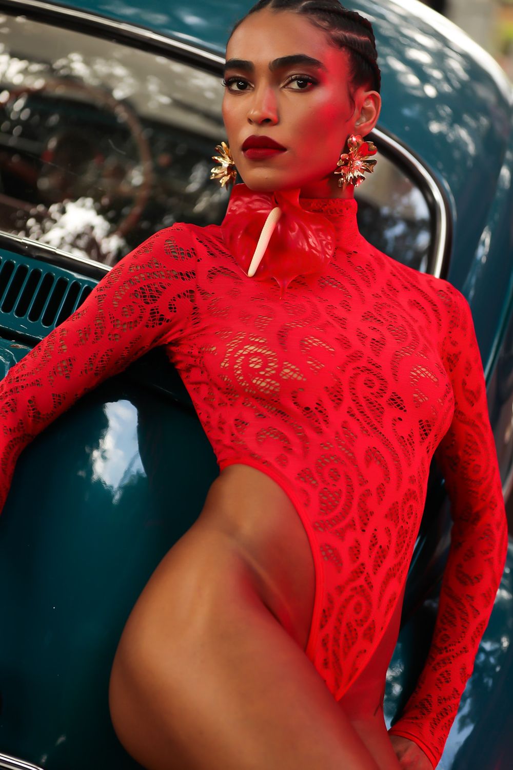 BODY CINDY LACE VERMELHO | RED LACE CINDY BODYSUIT