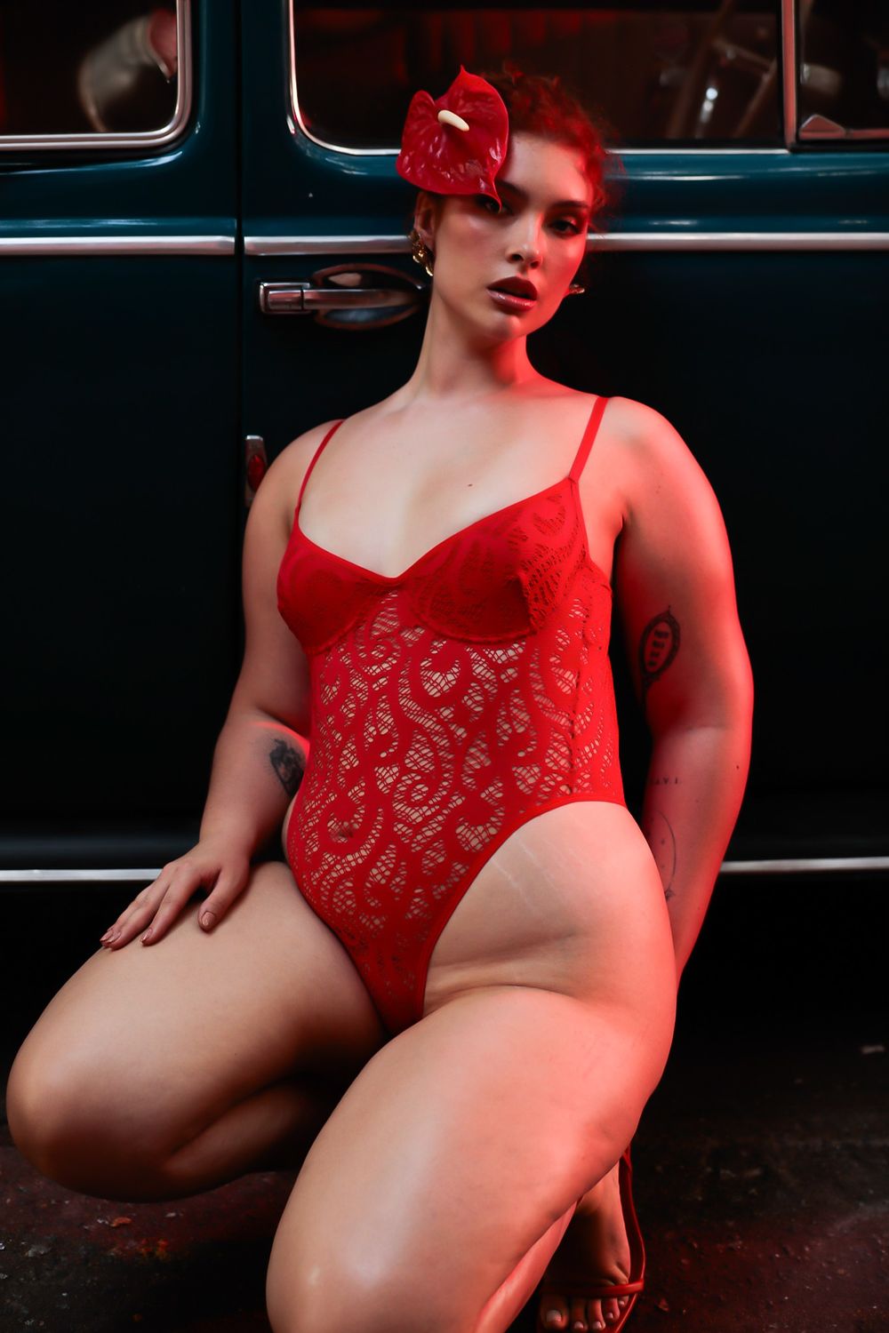 BODY DEMI LACE VERMELHO | RED LACE DEMI BODYSUIT