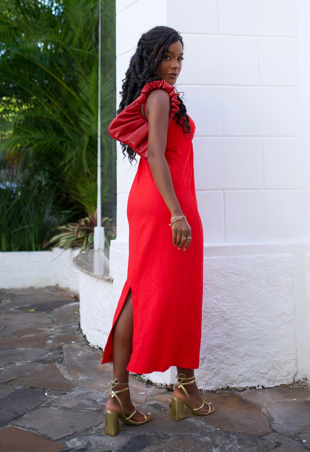 Vestido Linho Midi Luiza - Vermelho
