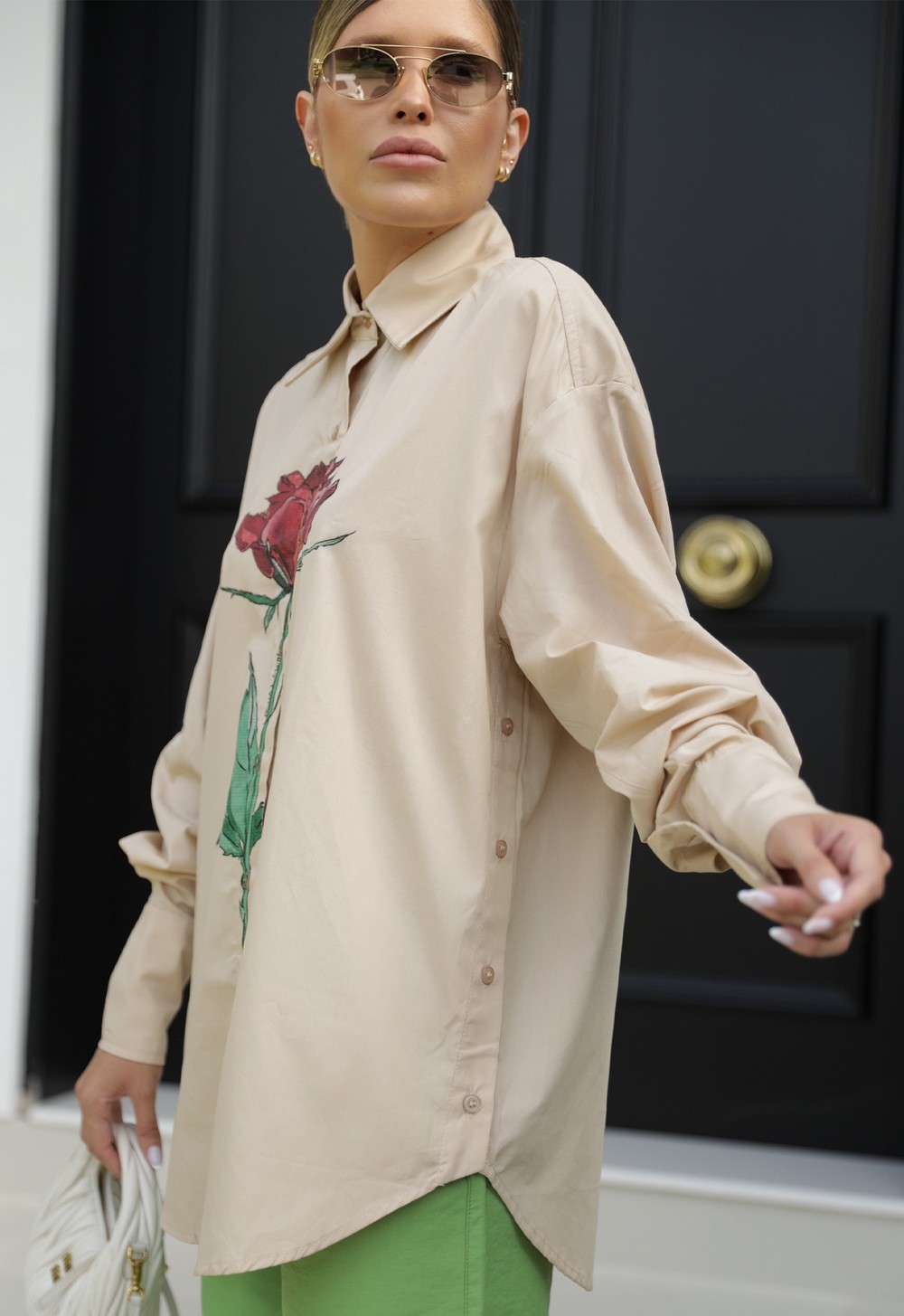 Camisa de Tricoline Botões Rosa by Paula Stein - Camel