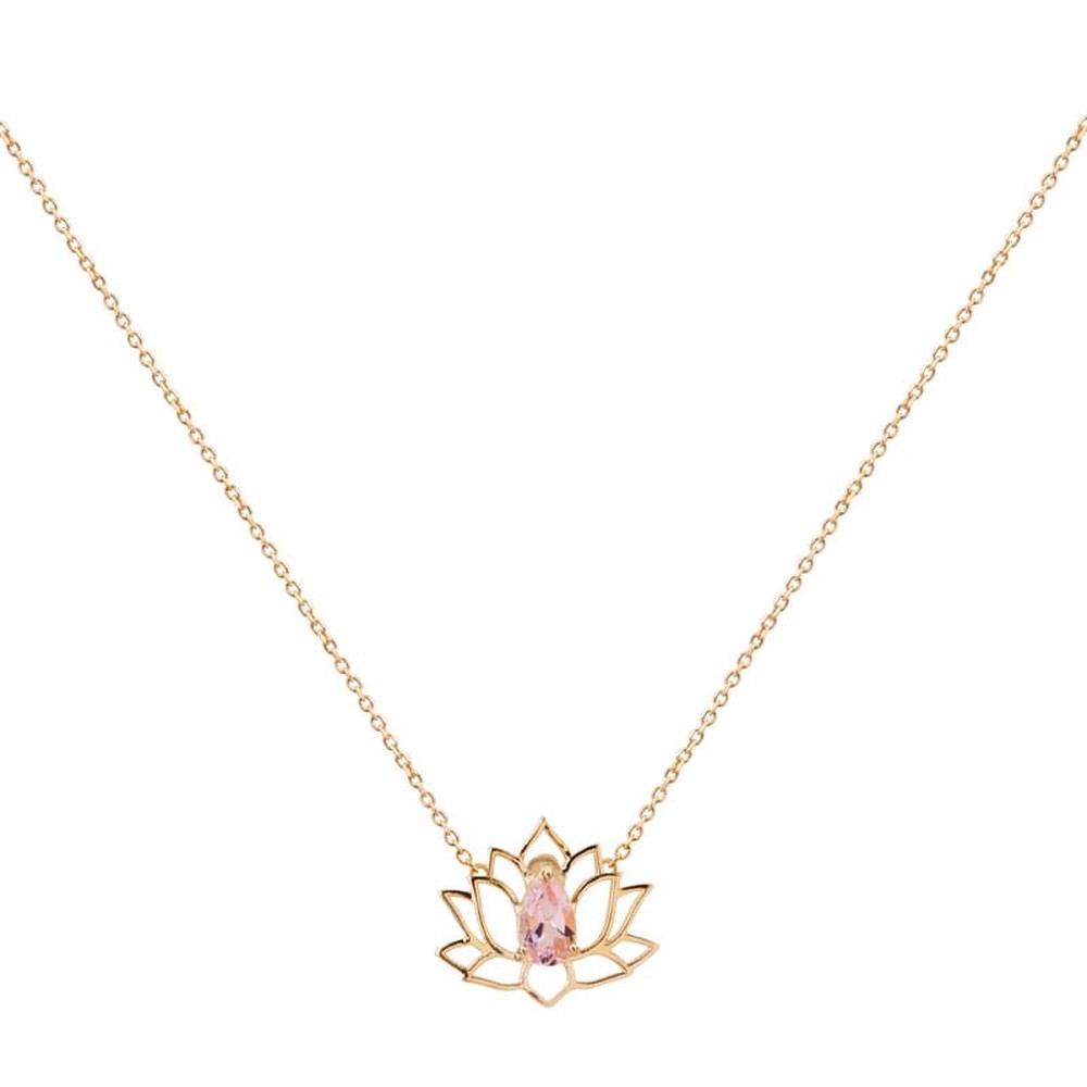 Gargantilha Flor de Lotus Turmalina Rosa Ouro 18k