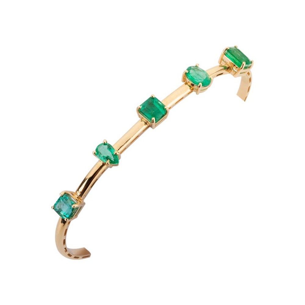 Pulseira Bracelete Mix de Esmeraldas Ouro 18k