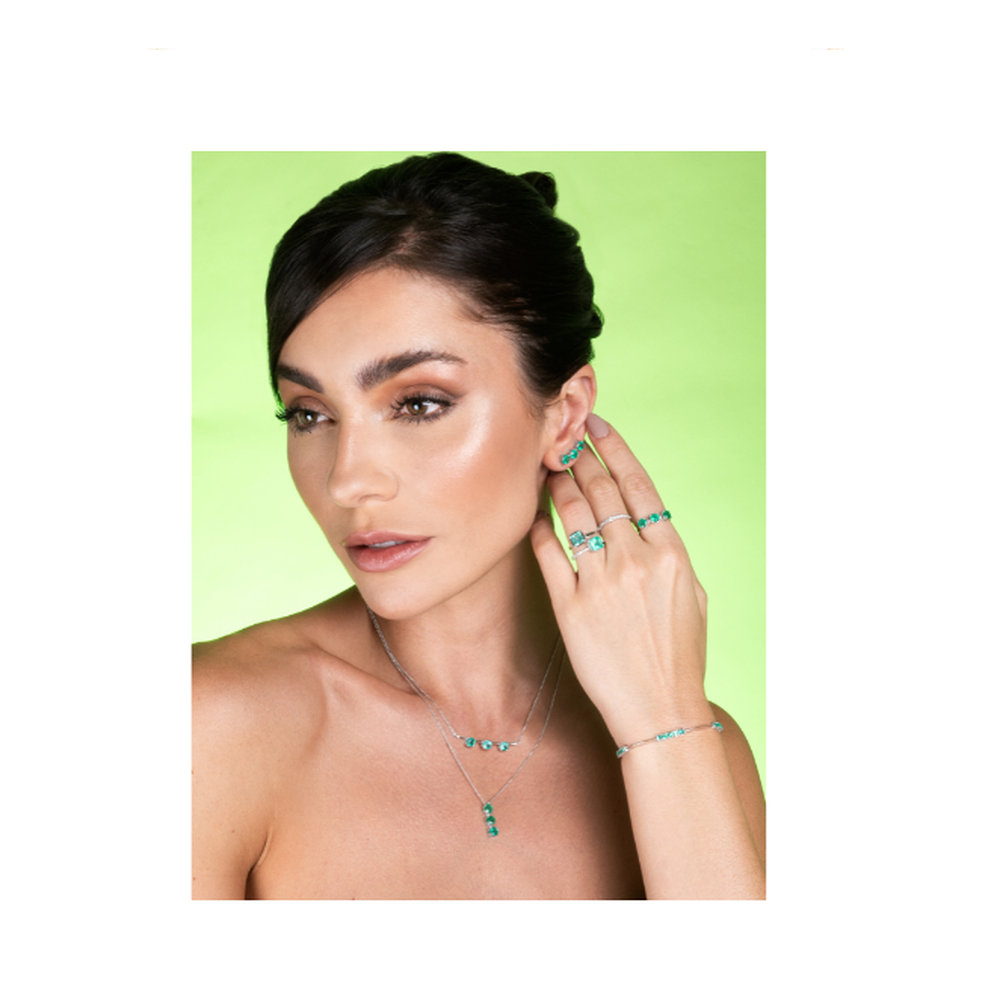 Brinco Ear Cuff Trio Esmeralda Ouro 18k