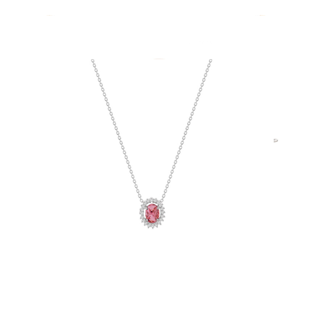 Colar Oval Turmalina Rosa Ouro Branco 18k 