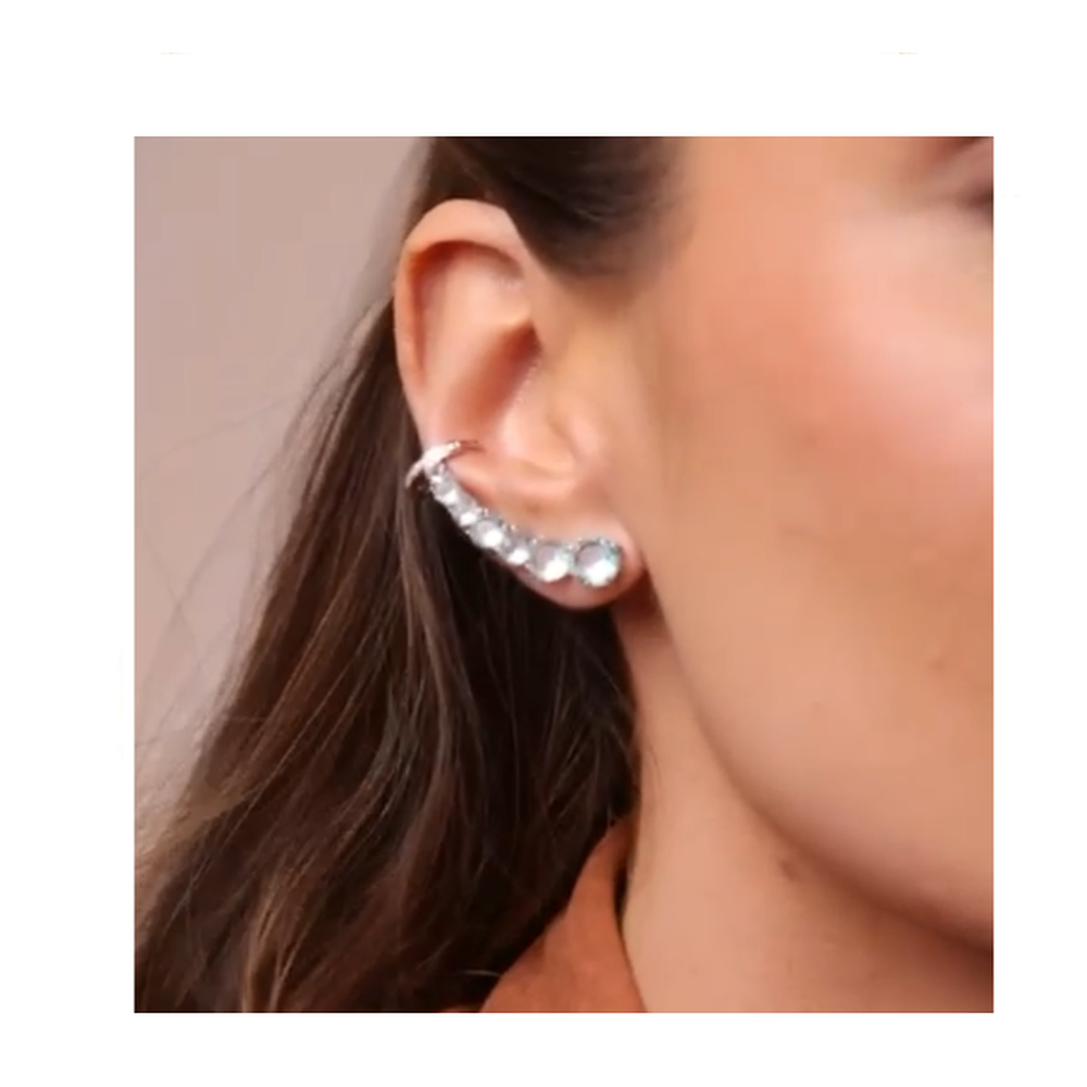 Brinco Earcuff Prata Água Marinha Zircônia