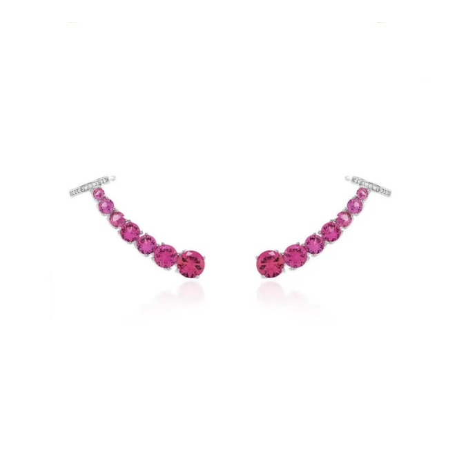 Brinco Earcuff Prata Safira Pink Zircônia