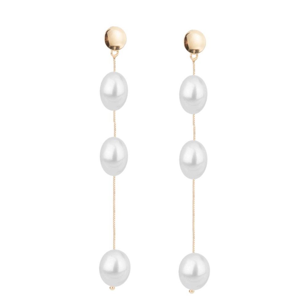 Brinco Pérolas Brancas Ouro 18k