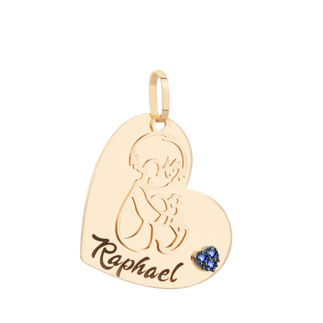 Pingente Coração Personalizado Menino Ouro 18k