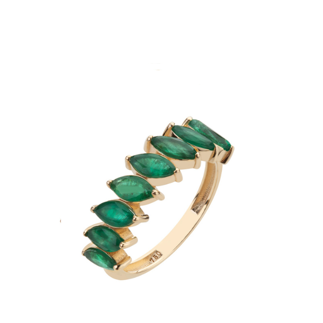 Anel Navete Esmeralda Ouro 18K