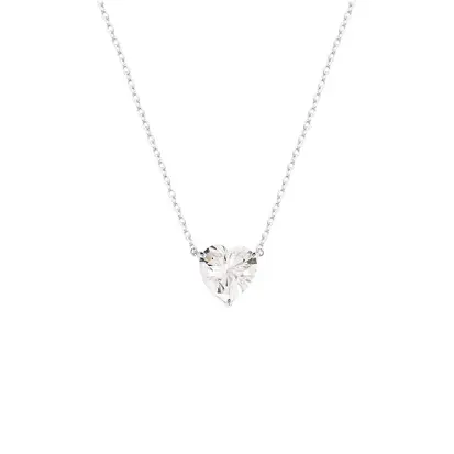 Colar  Elo Portugês Coração Prata com Ródio Moissanite