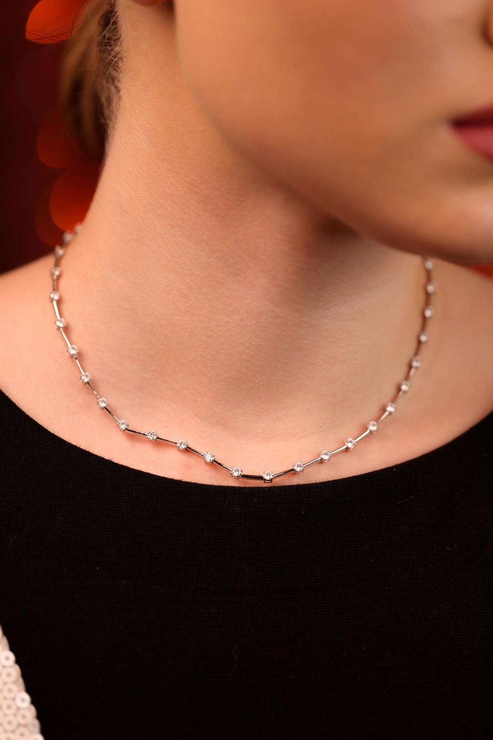 Colar Riviera Prata com Ródio 3mm Moissanite 42cm