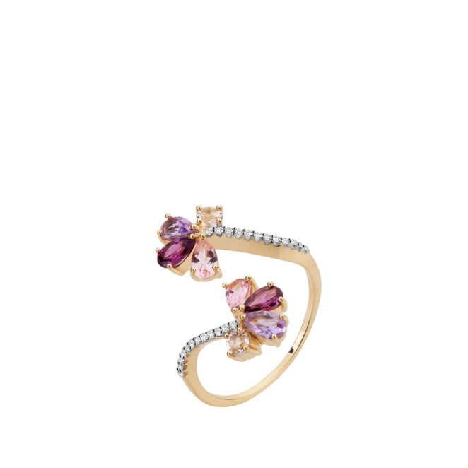 Anel Gotas Pedras Brasileiras Ouro 18k