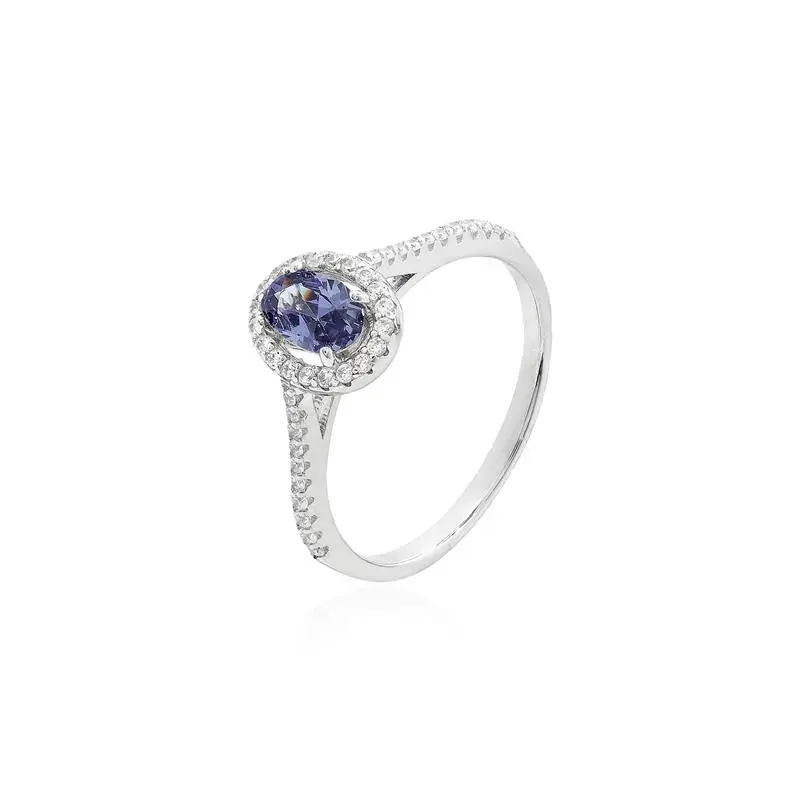 Anel Oval Tanzanita Prata 925- Banho de Ródio