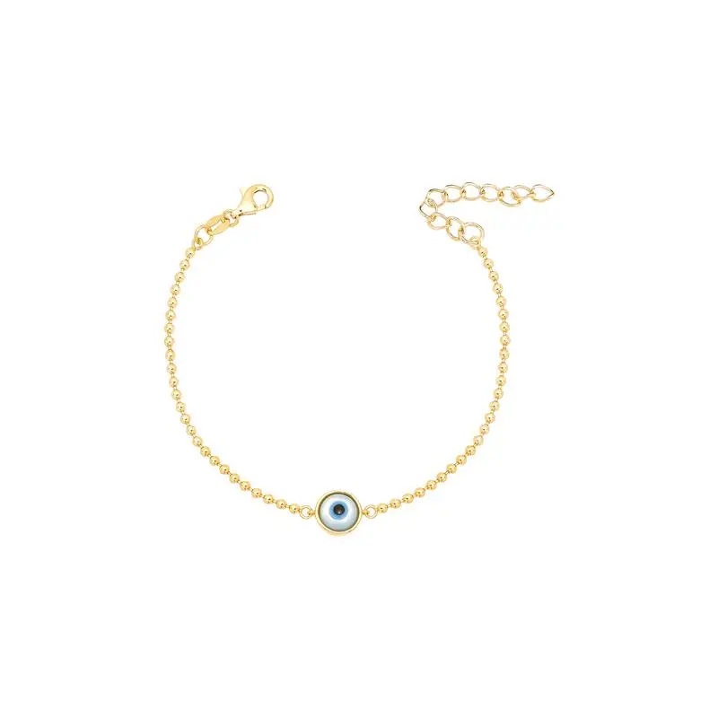 Pulseira de Bolinha Olho Grego Prata 925 com Banho de Ouro
