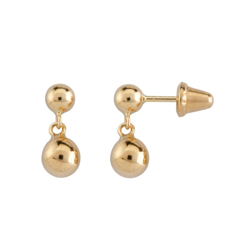 Brinco Bolinha Pendurada3mm  e 4mm Ouro 18k