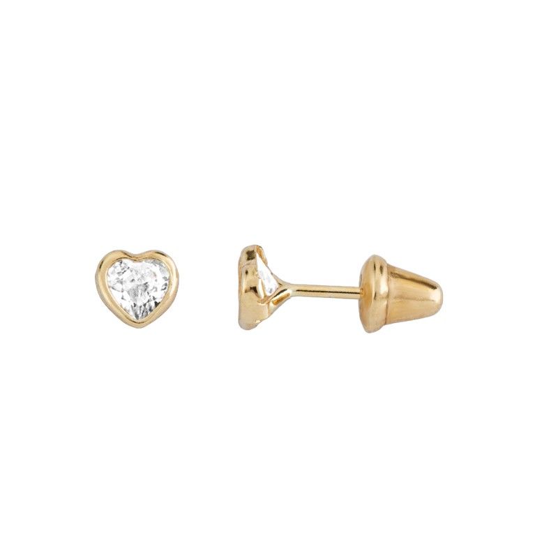 Brinco Coração Zircônica Ouro 18k 