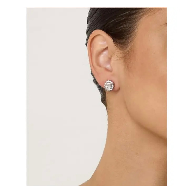 Brinco Oval Prata com Ródio -Zircônia 6mm