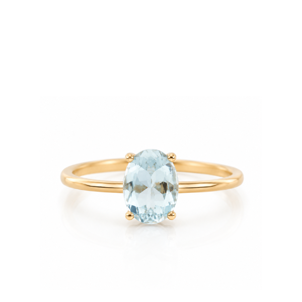 Anel Oval Água Marinha Ouro 18k