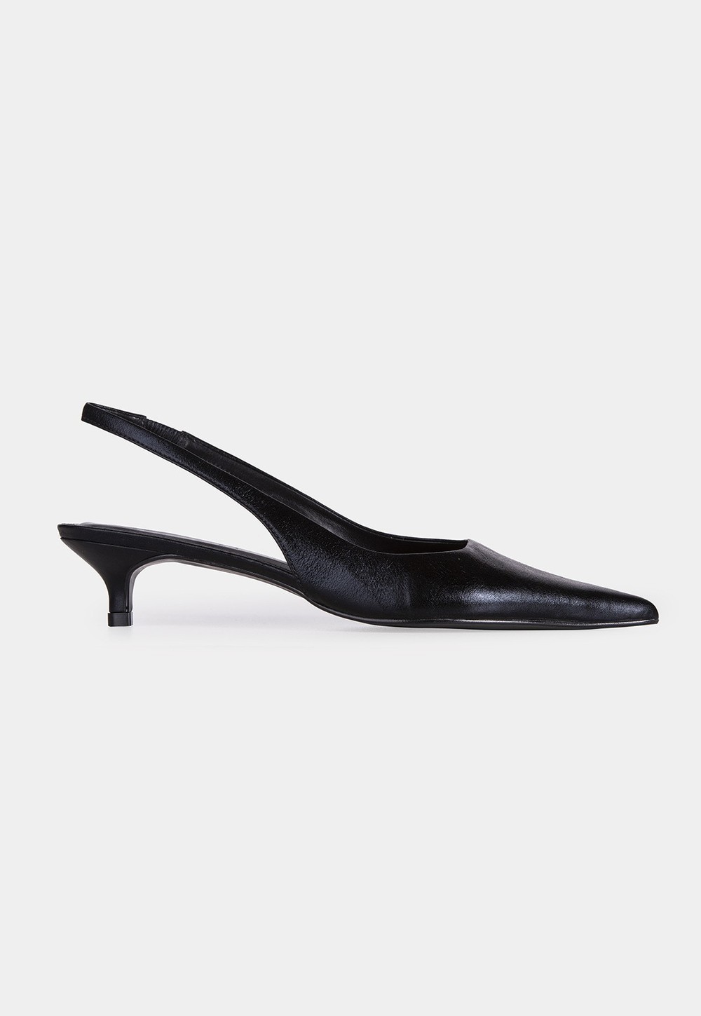 Scarpin Slingback Couro Preto Salto Fino