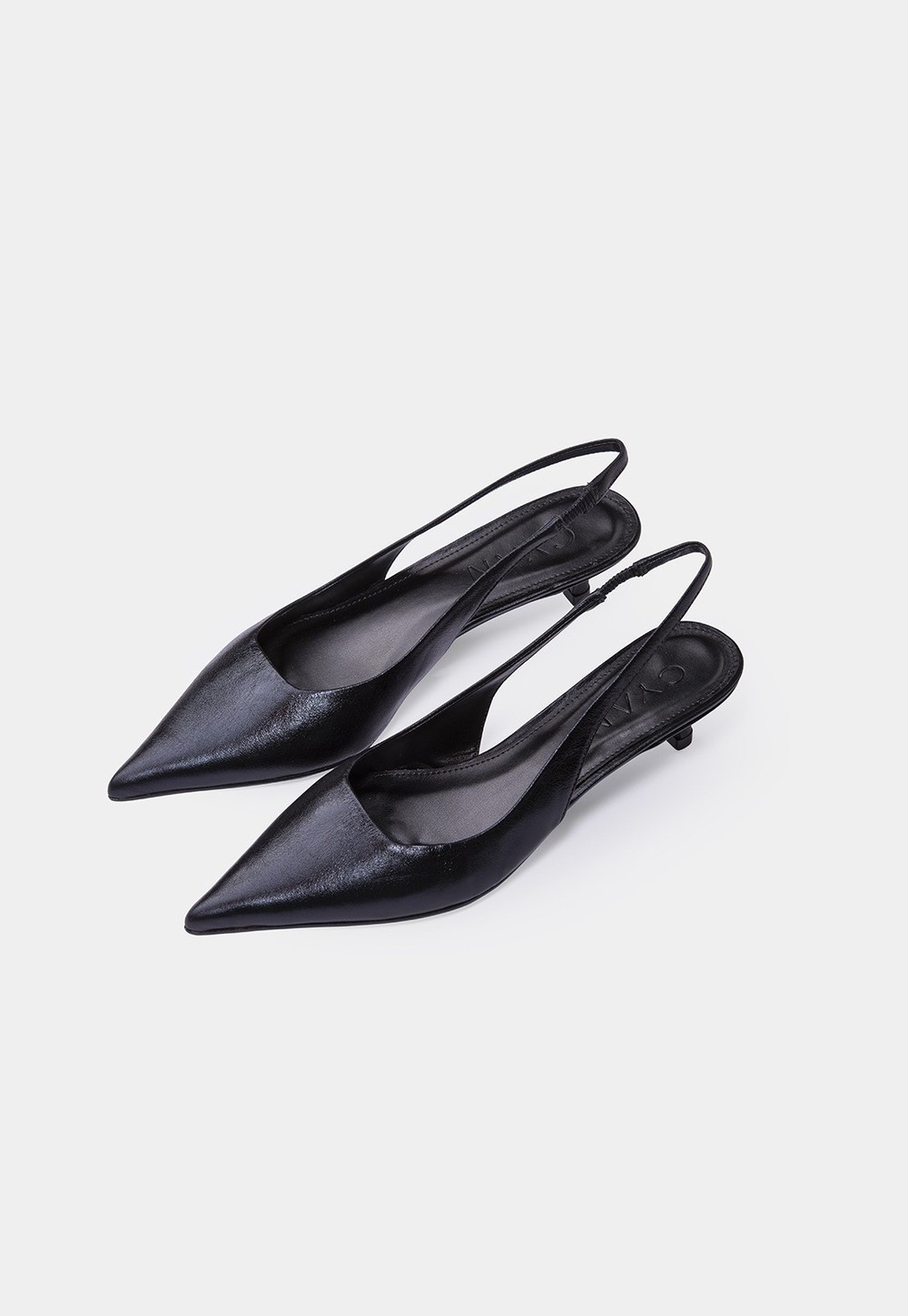 Scarpin Slingback Couro Preto Salto Fino