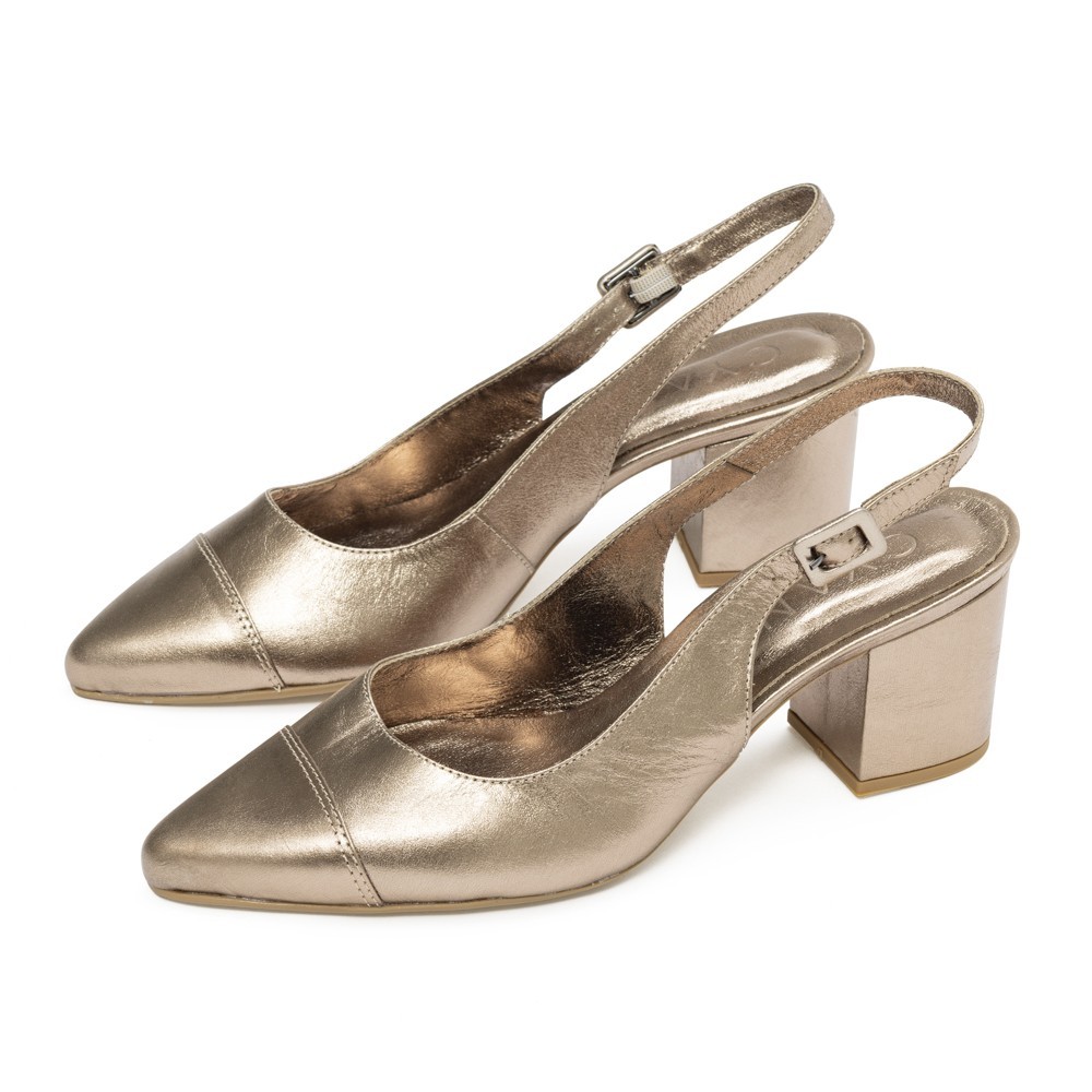 Scarpin Slingback Couro Prata Velho Salto Bloco